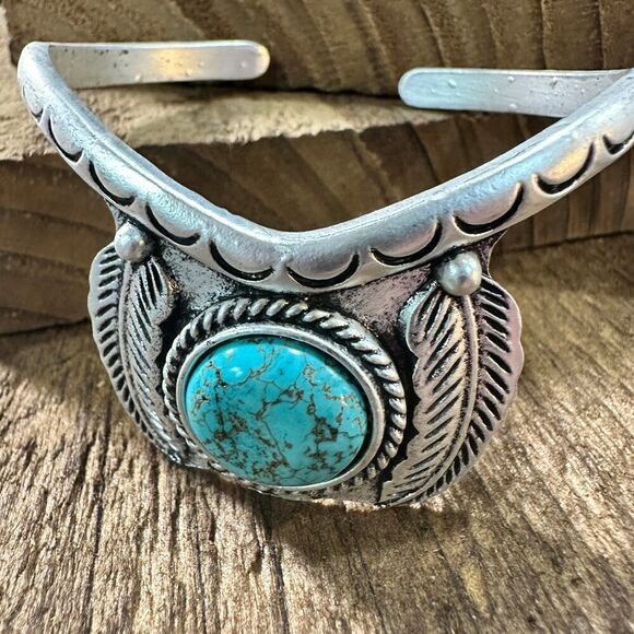 Turquoise Cuff Bracelet - Elegant Natural Stone Design, Western Boho, Ships in - Picture 6 of 10